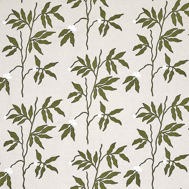 Lilla Embroidery Olive On Neutral 80430 by Schumacher Designer Fabric New Traditional 18.0" - Swanky Fabrics -
