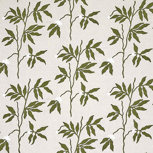 Schumacher Fabric Lilla Embroidery Olive On Neutral 80430