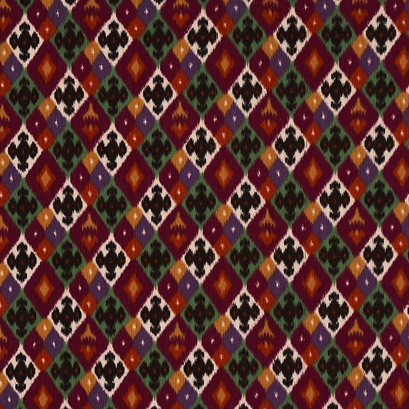 Sasha Diamond Ikat Jade And Plum 80662 by Schumacher Designer Fabric Cabana - Swanky Fabrics -