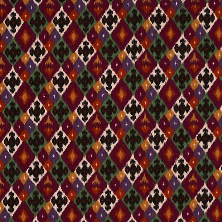 Sasha Diamond Ikat Jade And Plum 80662 by Schumacher Designer Fabric Cabana - Swanky Fabrics -