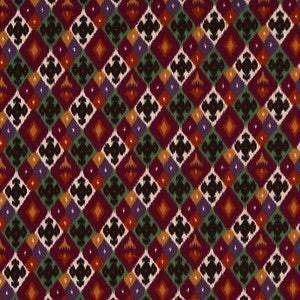 Schumacher Fabric Sasha Diamond Ikat Jade And Plum 80662