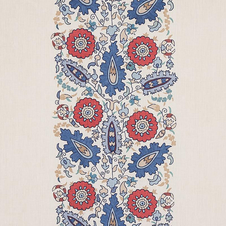 Anatolia Embroidery Blue & Red 80750 by Schumacher Designer Fabric Cabana 27.0" - Swanky Fabrics -