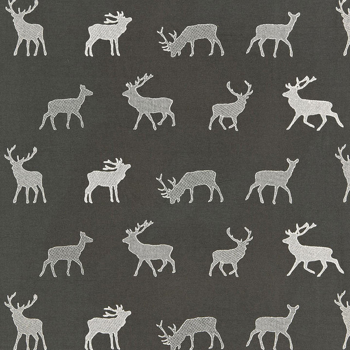 Caribou Embroidery Charcoal 67160 by Schumacher Designer Fabric LUXE LODGE COTTON 80% SPUN POLYESTER 20% INDIA WYZENBEEK 10,000 </p><p>Repeat: Horizontal: 25 3/8" (64CM) and Vertical: 11 1/4" (29CM) 51 - Swanky Fabrics -
