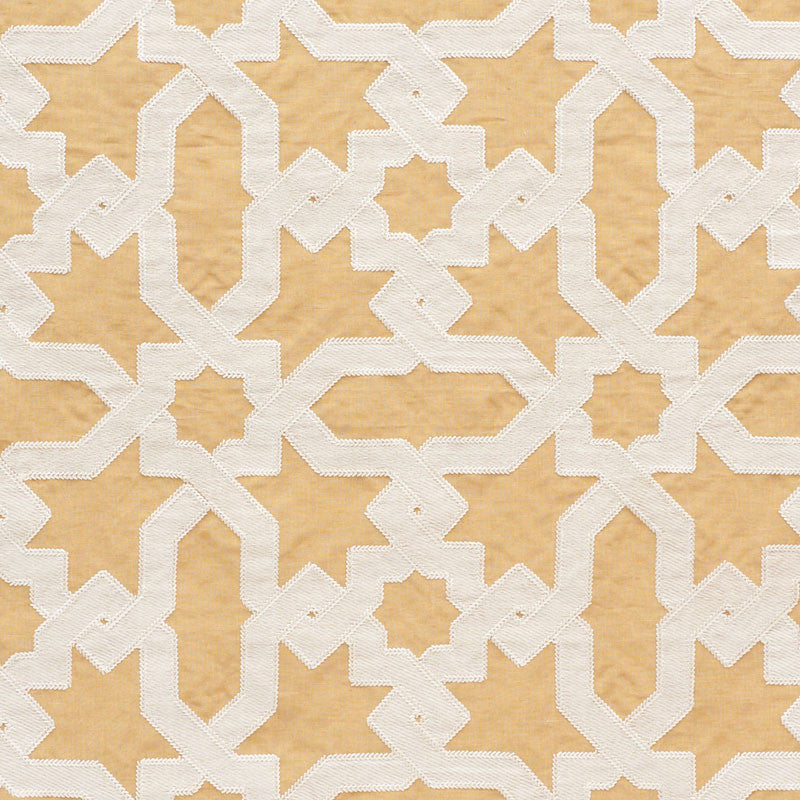 Cordoba Embroidery Ochre 67575 by Schumacher Designer Fabric Au-Naturel-Ii 56% Linen, 34% Viscose, 10% Polyester - Horizontal: 6.75 and Vertical: 12.625 50.375 - Swanky Fabrics -