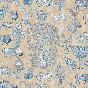 Schumacher Fabric Animalia Blue & Natural 178320