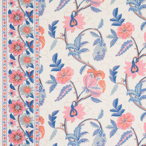 Schumacher Fabric Indali Bordered Linen Rose And Indigo 180112