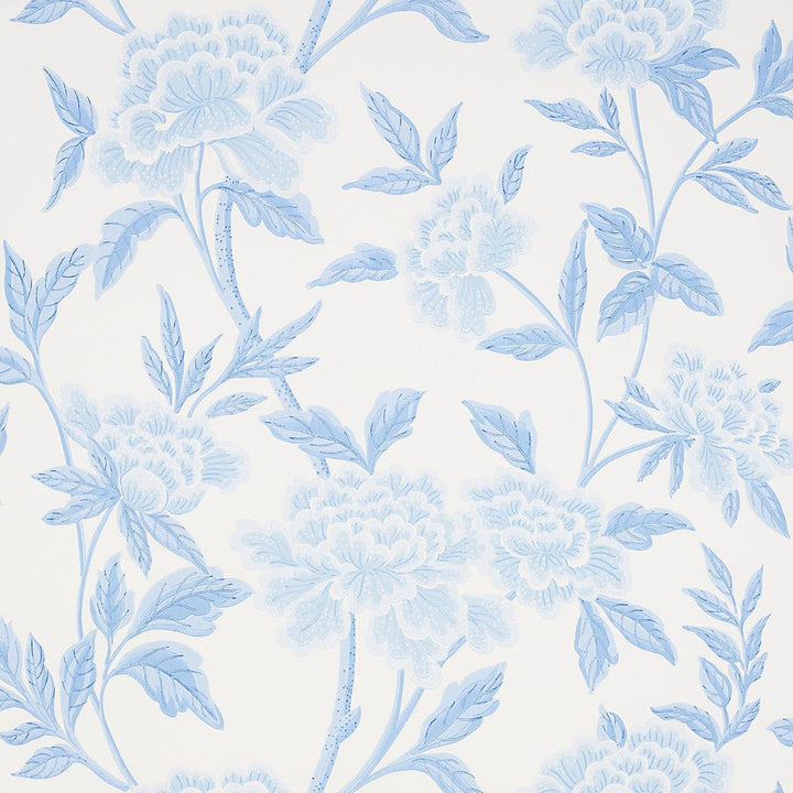 Whitney Floral Blue 5004385 by Schumacher Designer Wallpaper Orient Express 27.0" - Swanky Fabrics -