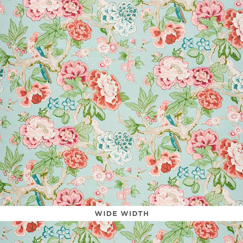 Bermuda Blossoms Aqua 5010520 by Schumacher Designer Wallpaper Signature Schumacher 26.25" - Swanky Fabrics -