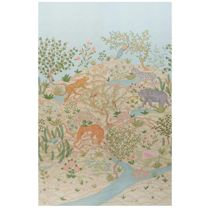 Finches Jungle Parchment 5013310 by Schumacher Designer Wallpaper Panels Collection 54.0" - Swanky Fabrics -