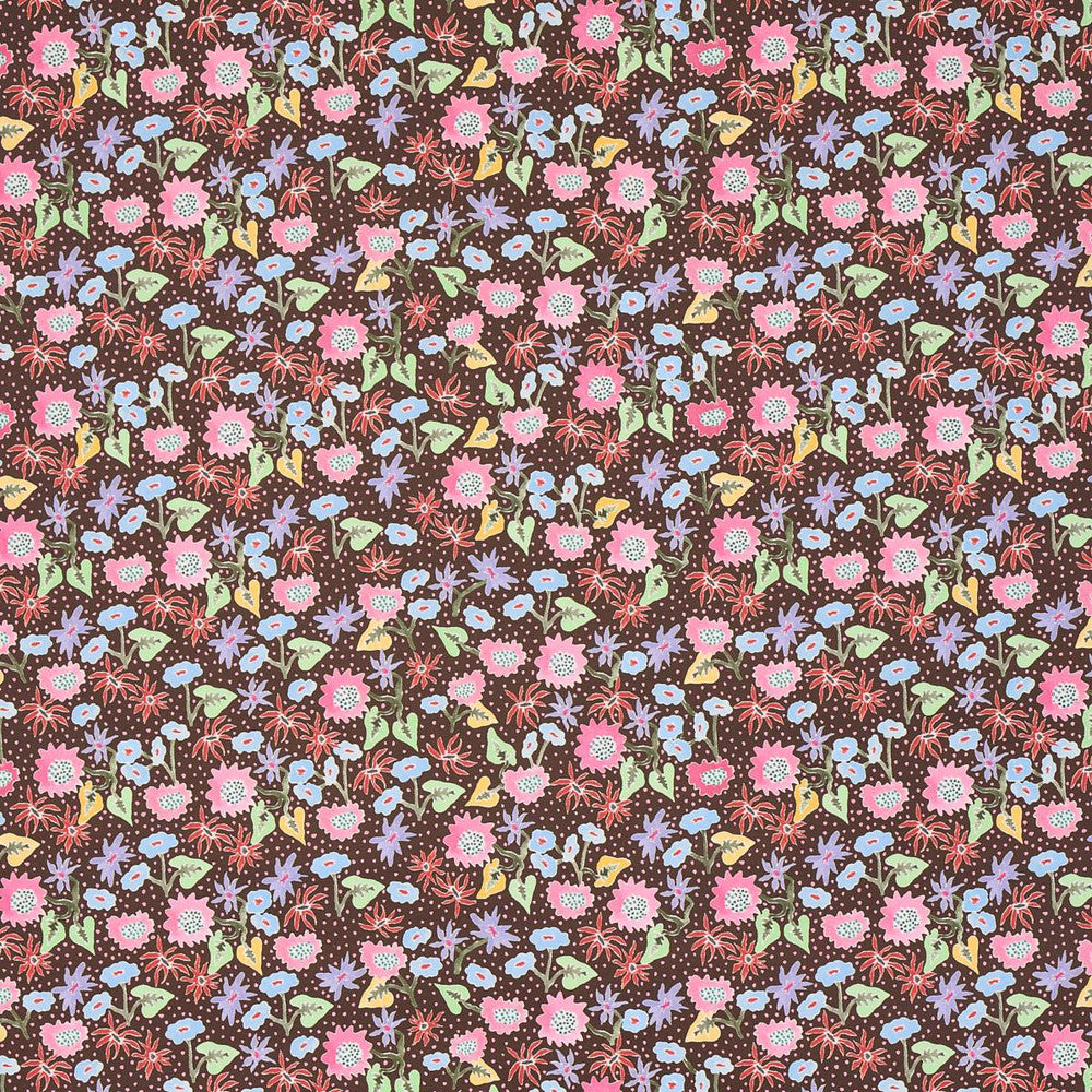 Calico Multi On Brown 5013502 by Schumacher Designer Wallpaper Happy Menocal 13.5" - Swanky Fabrics -