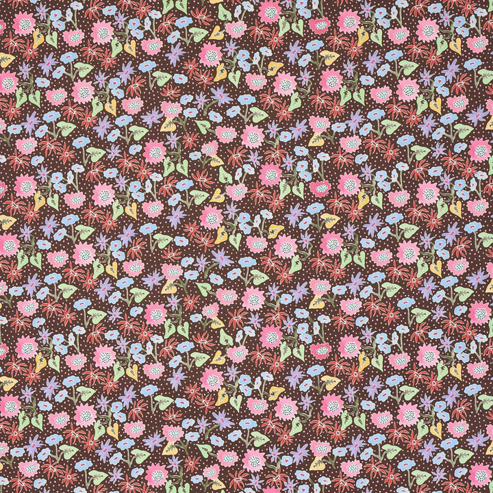 Calico Multi On Brown 5013502 by Schumacher Designer Wallpaper Happy Menocal 13.5" - Swanky Fabrics -