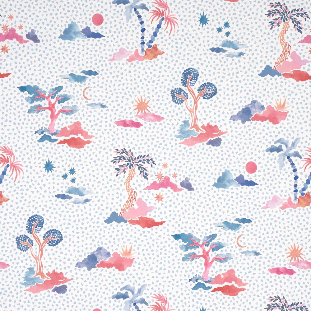 Valletta Sky And Pink 5013520 by Schumacher Designer Wallpaper Happy Menocal 13.5" - Swanky Fabrics -