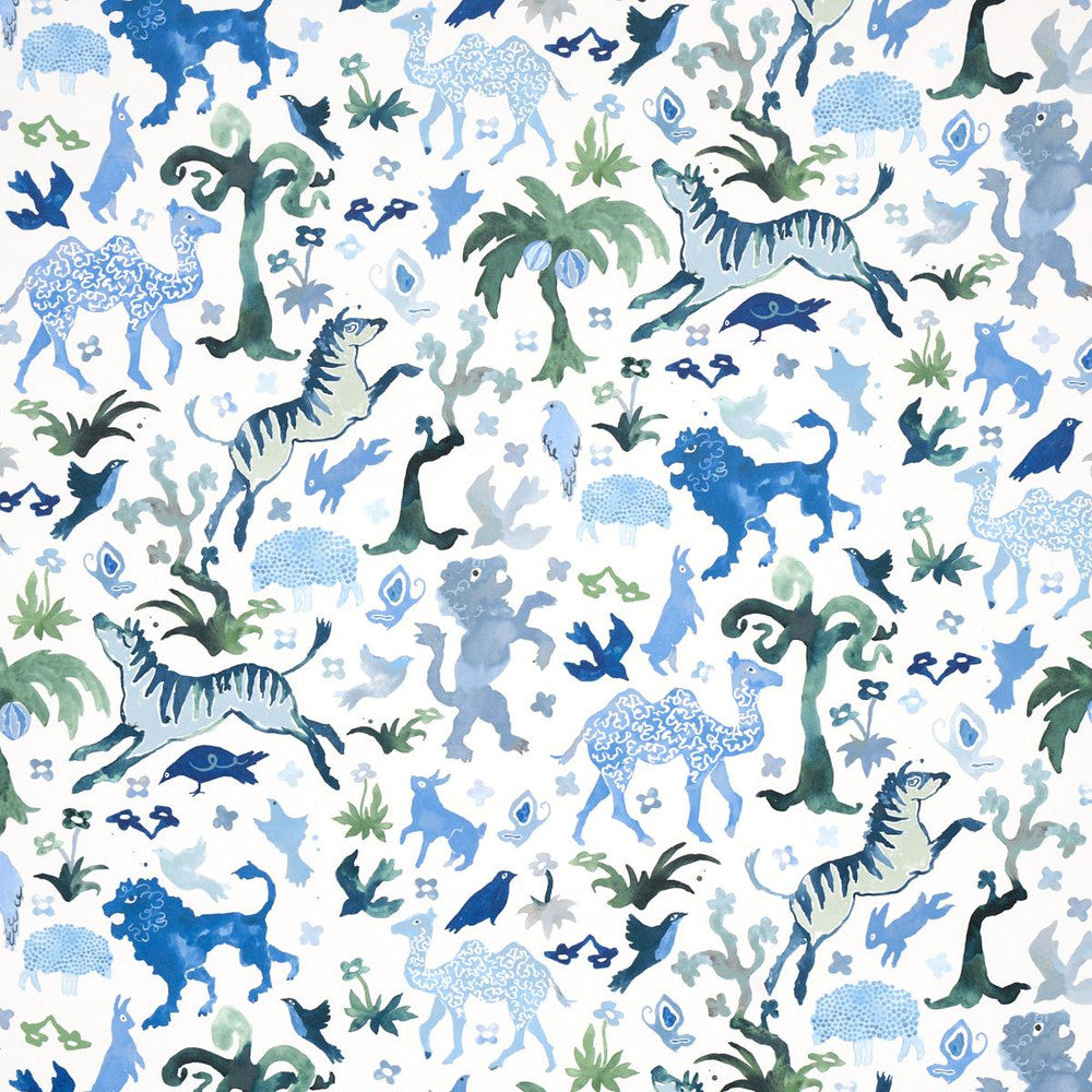 Beasts Blue And Green 5013531 by Schumacher Designer Wallpaper Happy Menocal 13.5" - Swanky Fabrics -