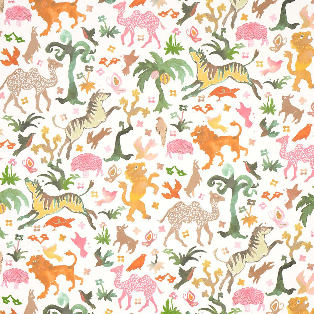 Beasts Pink And Gold 5013532 by Schumacher Designer Wallpaper Happy Menocal 13.5" - Swanky Fabrics -