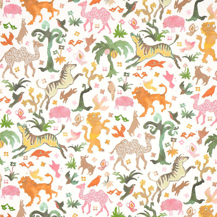 Beasts Pink And Gold 5013532 by Schumacher Designer Wallpaper Happy Menocal 13.5" - Swanky Fabrics -