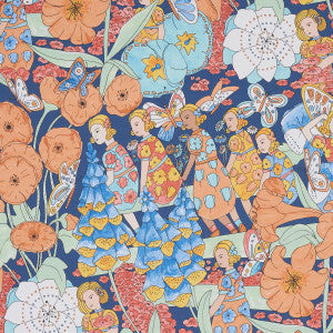 Schumacher Wallpaper Fairie Garden Orange And Navy 5013540