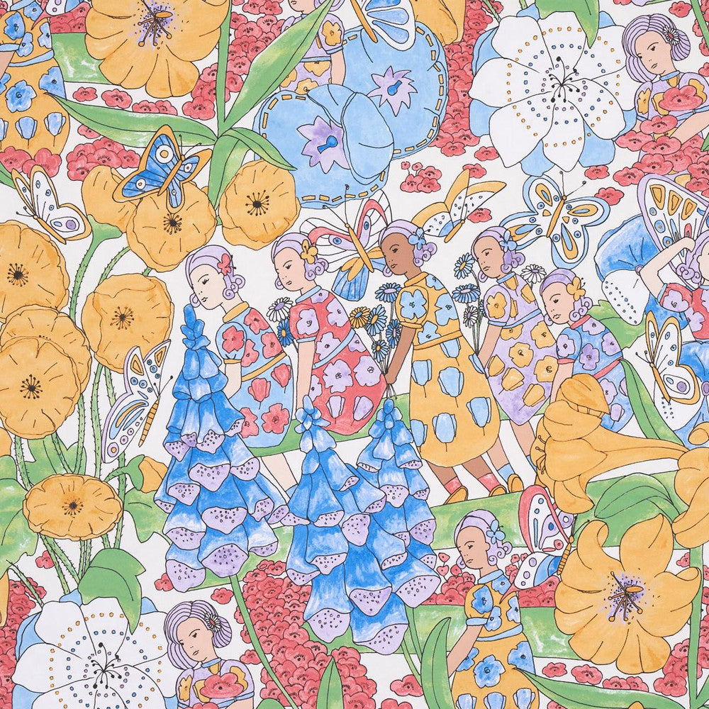 Fairie Garden Yellow And Ivory 5013541 by Schumacher Designer Wallpaper Clements Ribeiro 25.5" - Swanky Fabrics -