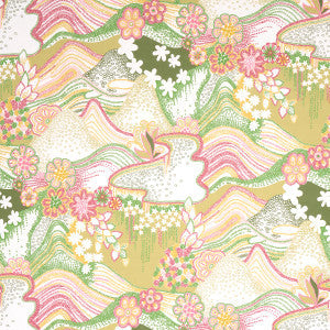 Schumacher Wallpaper Daisy Chain Green And Pink 5013551