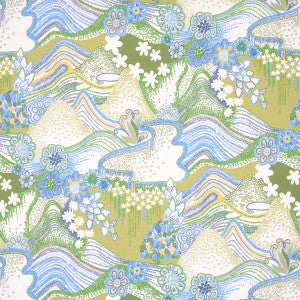 Schumacher Wallpaper Daisy Chain Green And Blue 5013552