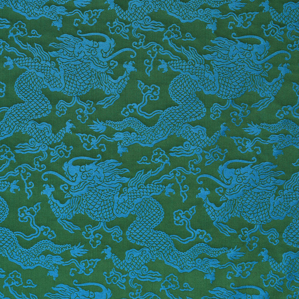 Ruan Dragon Damask Emerald 78100 by Schumacher Designer Fabric Fire Breather 13.0" - Swanky Fabrics -