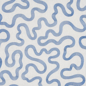 Schumacher Fabric Riley Embroidery Navy On Ivory 80790