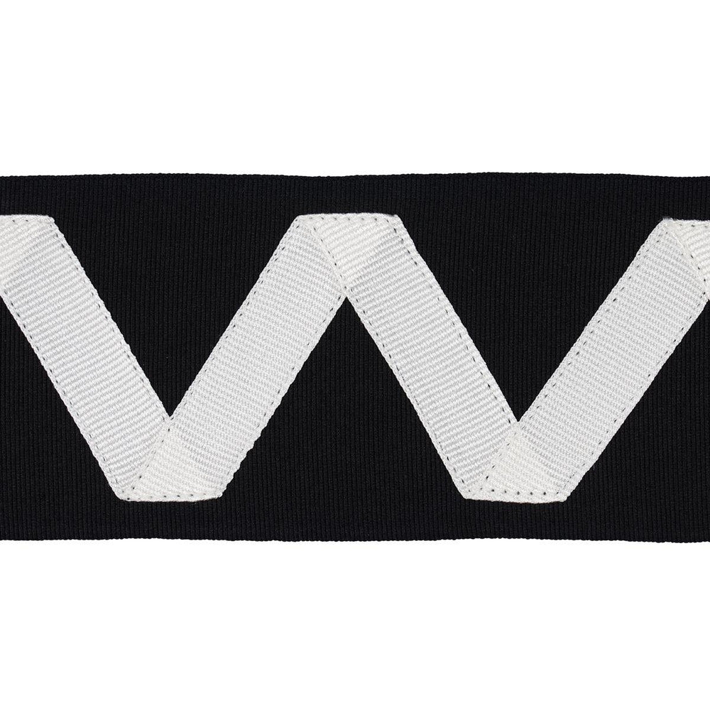 Legere Appliqu Tape Ivory On Black 80871 by Schumacher Designer Trim Embroidered And Embellished Trims 2.6" - Swanky Fabrics -