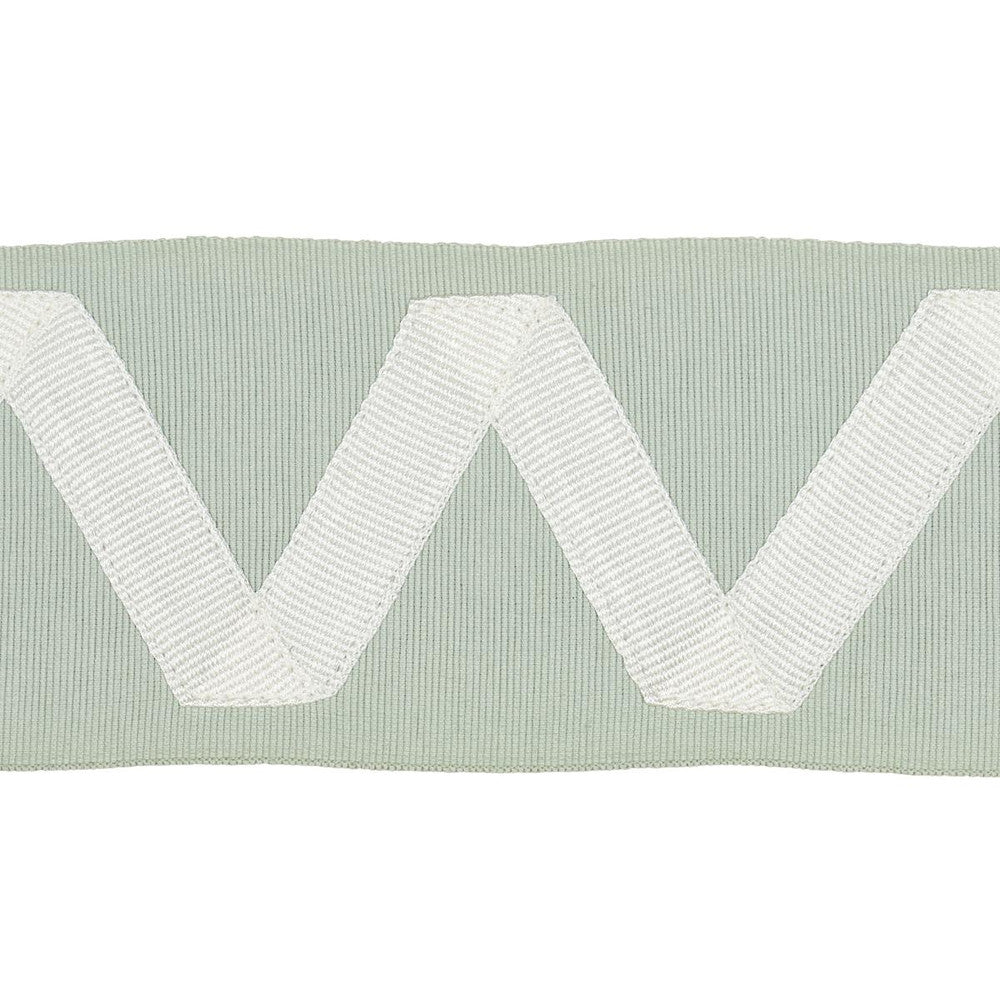 Legere Appliqu Tape Ivory On Seaglass 80872 by Schumacher Designer Trim Embroidered And Embellished Trims 2.6" - Swanky Fabrics -