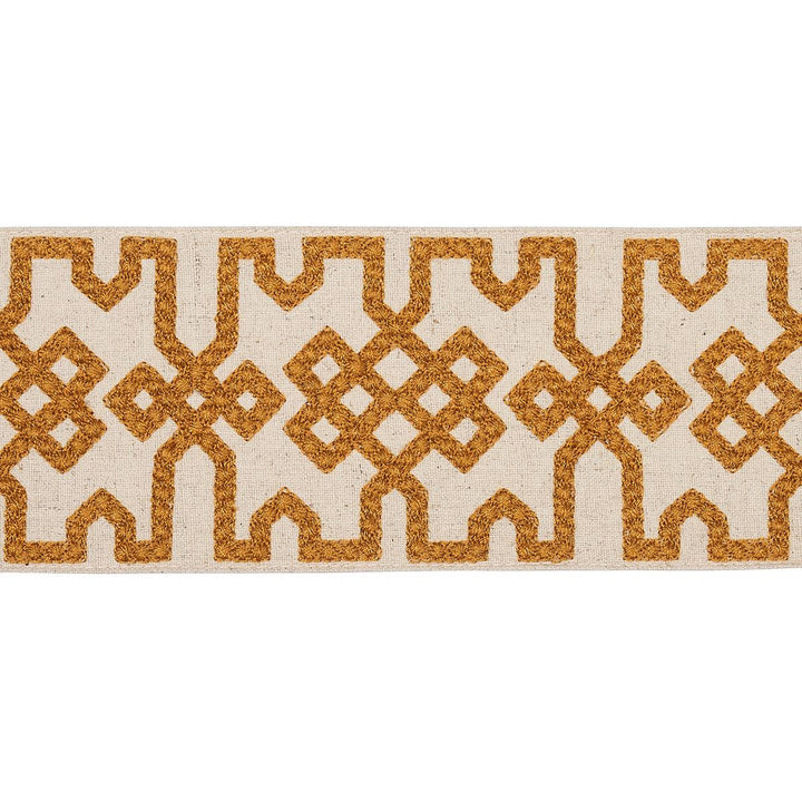 Knotted Trellis Tape Ocher On Unbleached 80882 by Schumacher Designer Trim Orient Express - Swanky Fabrics -