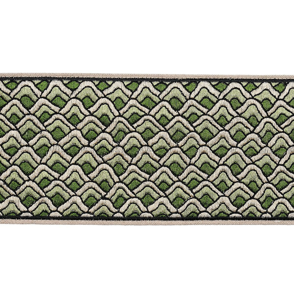 Sunrise Embroidery Tape Emerald 80892 by Schumacher Designer Trim Orient Express 9.5" - Swanky Fabrics -