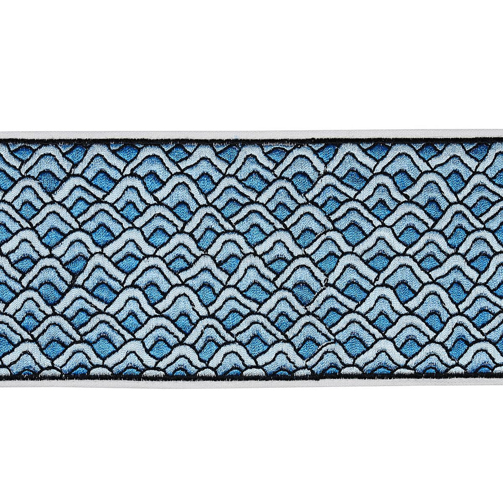 Sunrise Embroidery Tape Blues 80893 by Schumacher Designer Trim Orient Express 9.5" - Swanky Fabrics -