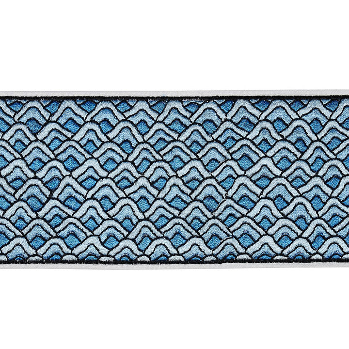 Sunrise Embroidery Tape Blues 80893 by Schumacher Designer Trim Orient Express 9.5" - Swanky Fabrics -