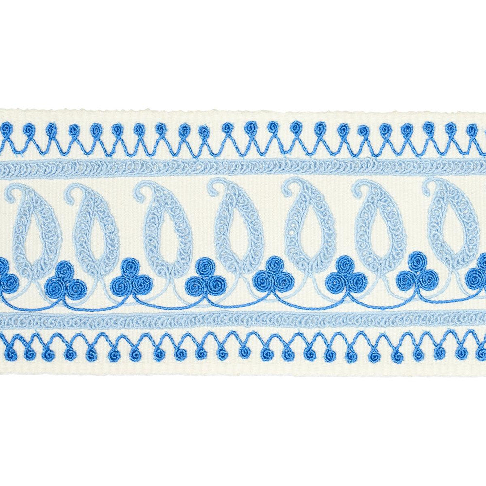 Paisley Embroidered Tape Blues 81230 by Schumacher Designer Trim Embroidered And Embellished Trims - Swanky Fabrics -