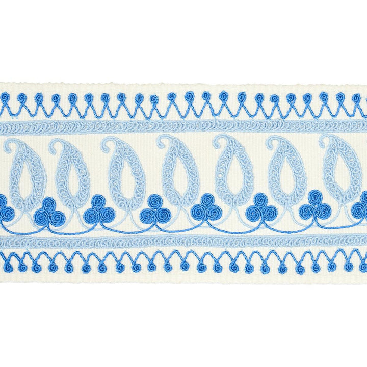 Paisley Embroidered Tape Blues 81230 by Schumacher Designer Trim Embroidered And Embellished Trims - Swanky Fabrics -