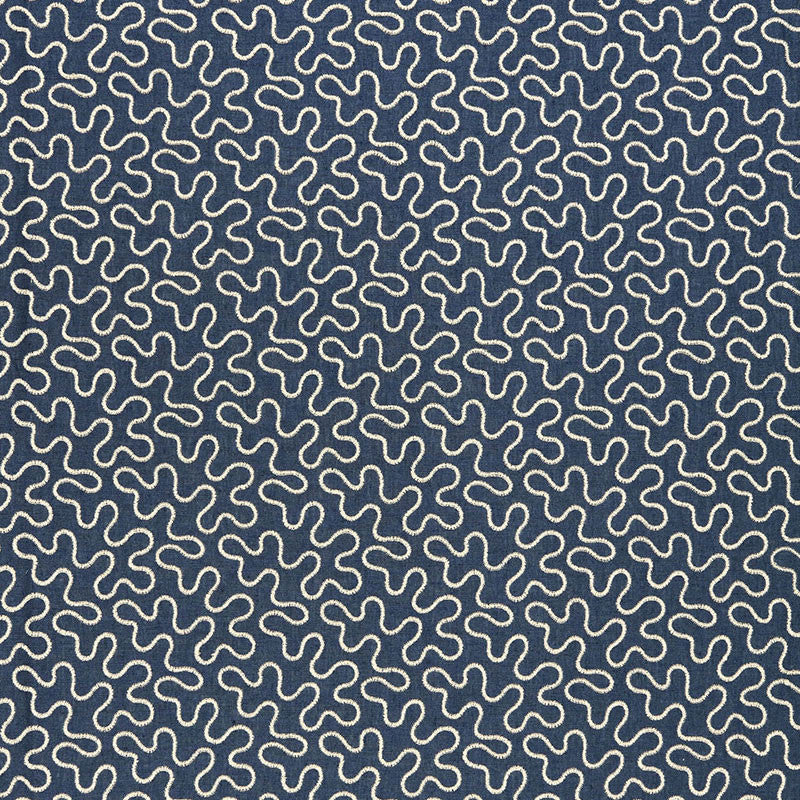 Meander Embroidery Indigo 67600 by Schumacher Designer Fabric AU NATUREL 2 LINEN 67% VISCOSE RAYON 30% INDIA MARTINDALE 8,000 </p><p>Repeat: Horizontal: 6 1/2" (17CM) and Vertical: 4 1/4" (11CM) 51.75 - Swanky Fabrics -