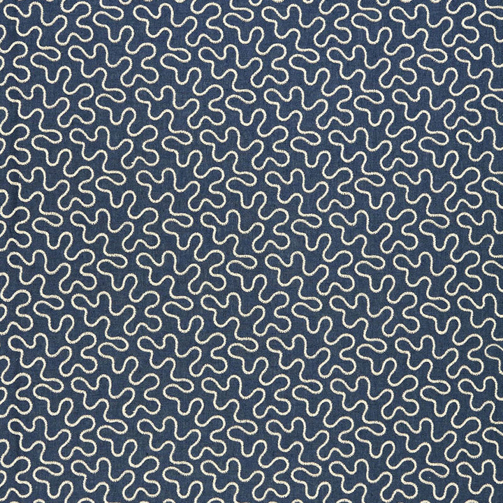 Meander Embroidery Indigo 67600 by Schumacher Designer Fabric AU NATUREL 2 LINEN 67% VISCOSE RAYON 30% INDIA MARTINDALE 8,000 </p><p>Repeat: Horizontal: 6 1/2" (17CM) and Vertical: 4 1/4" (11CM) 51.75 - Swanky Fabrics -