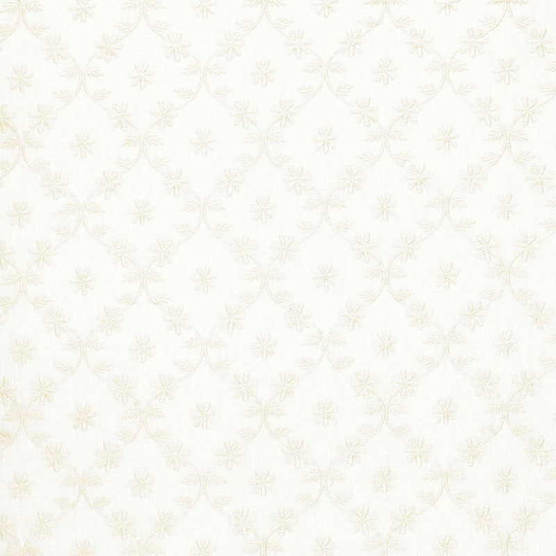 Cellini Embroidery Ivory 67620 by Schumacher Designer Fabric ESSENTIALS: SHEERS & CASEMENTS II LINEN 50% SPUN POLYESTER 48% INDIA </p><p>Repeat: Horizontal: 2 1/2" (6CM) and Vertical: 5 5/8" (14CM) 50 - Swanky Fabrics -