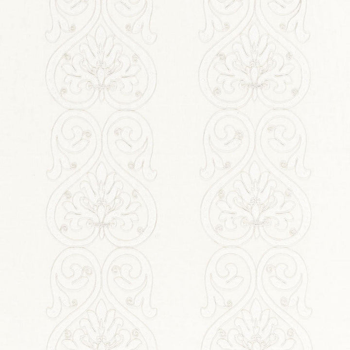 Medici Embroidery Blanc 67640 by Schumacher Designer Fabric ESSENTIALS: SHEERS & CASEMENTS II LINEN 95% VISCOSE 5% INDIA </p><p>Repeat: Horizontal: 13" (33CM) and Vertical: 11 1/2" (29CM) 52 - Swanky Fabrics -