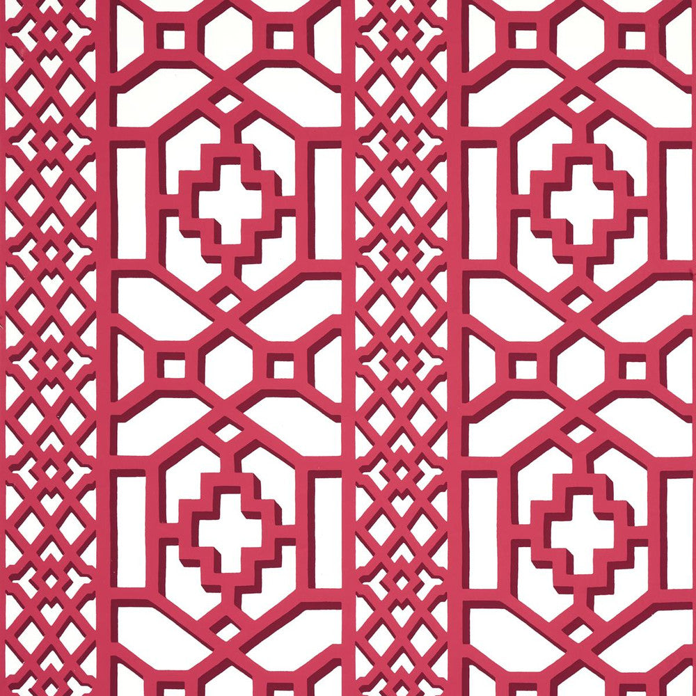 Zanzibar Trellis Laquer Red 5006948 by Schumacher Designer Wallpaper Preppy Chic 13.5" - Swanky Fabrics -