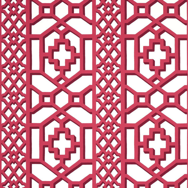 Zanzibar Trellis Laquer Red 5006948 by Schumacher Designer Wallpaper Preppy Chic 13.5" - Swanky Fabrics -