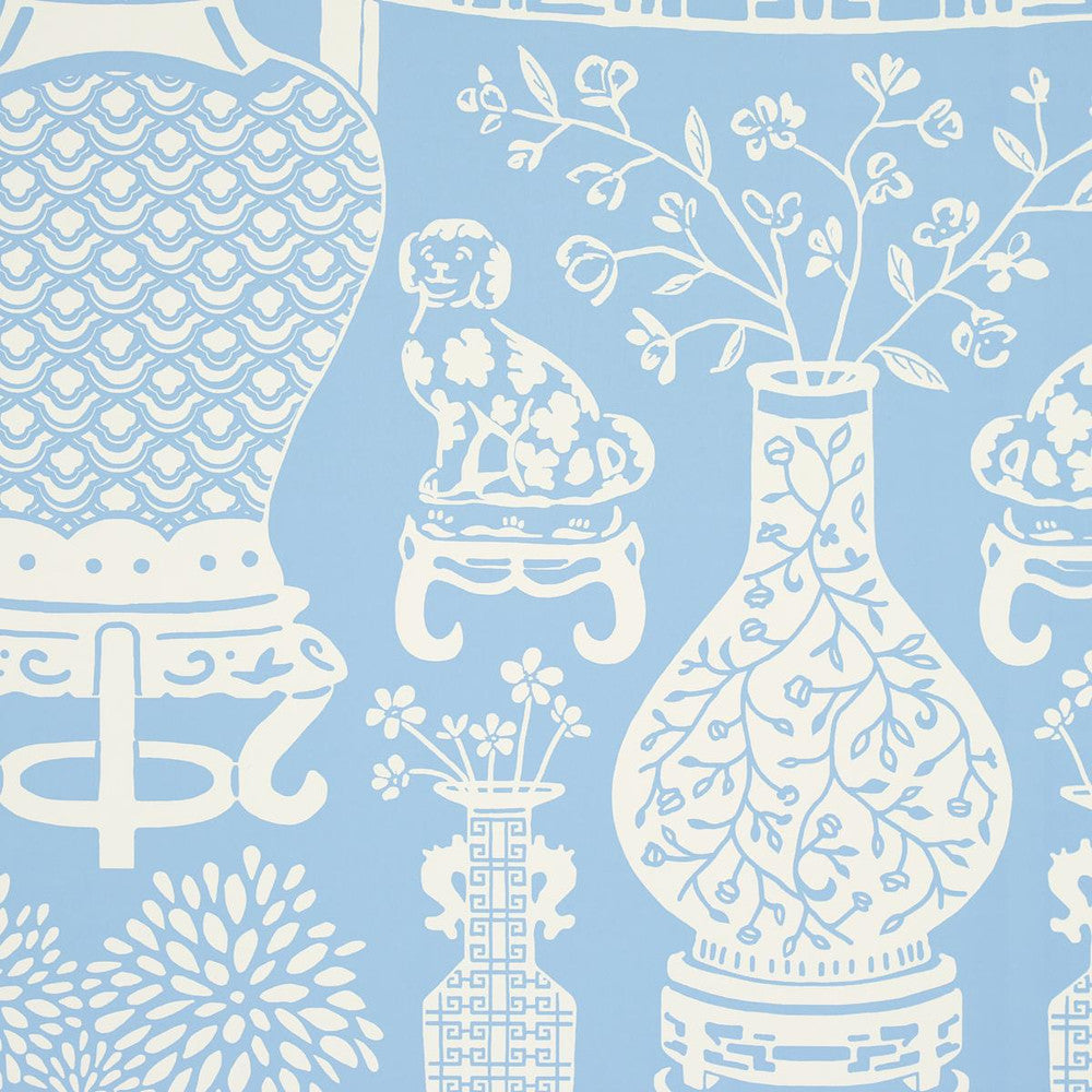 Hellene Sky 5010551 by Schumacher Designer Wallpaper Preppy Chic 27.5" - Swanky Fabrics -