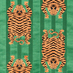 Schumacher Fabric Jokhang Tiger Velvet Green 77233