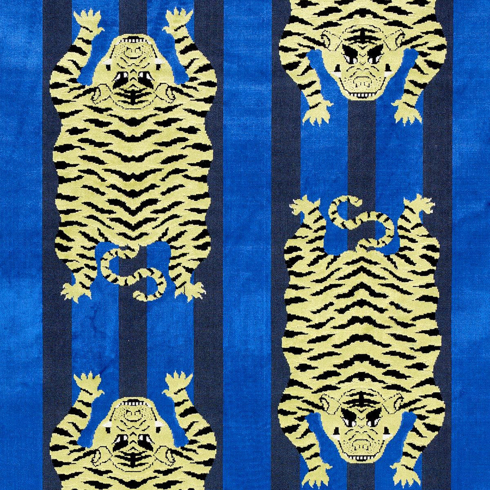 Jokhang Tiger Velvet Blue 77234 by Schumacher Designer Fabric Velvet & Velvet Trims 27.0" - Swanky Fabrics -