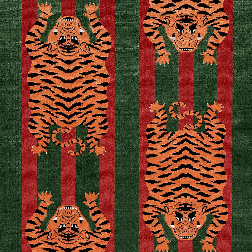 Jokhang Tiger Velvet Red & Green 77235 by Schumacher Designer Fabric Velvet & Velvet Trims 27.0" - Swanky Fabrics -