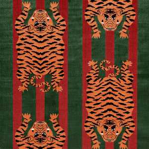 Schumacher Fabric Jokhang Tiger Velvet Red & Green 77235