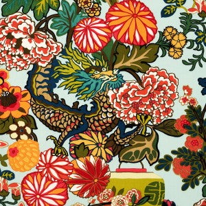 Schumacher Fabric Chiang Mai Dragon Velvet Aquamarine 81170