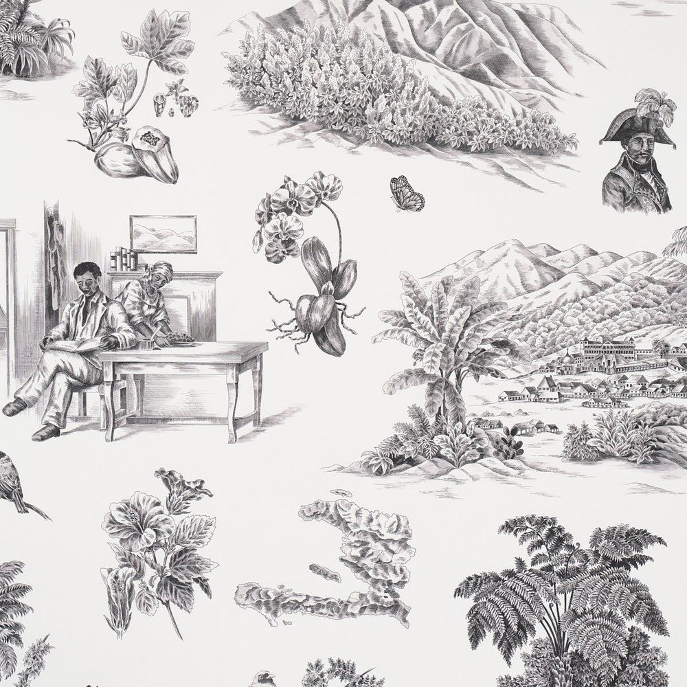 Toussaint Toile Black On Ivory 5013770 by Schumacher Designer Wallpaper Victor Glemaud 54.0" - Swanky Fabrics -
