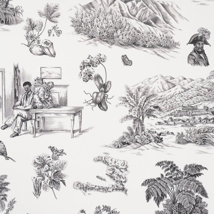 Toussaint Toile Black On Ivory 5013770 by Schumacher Designer Wallpaper Victor Glemaud 54.0" - Swanky Fabrics -