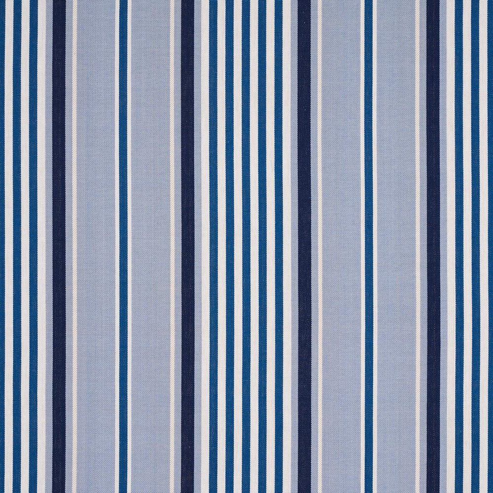 Minzer Cotton Stripe Blue 66014 by Schumacher Designer Fabric Stripes Revisits 13.5" - Swanky Fabrics -