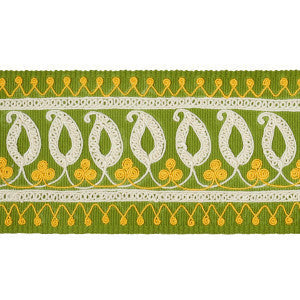 Schumacher Trim Paisley Embroidered Tape Green & Yellow 81232