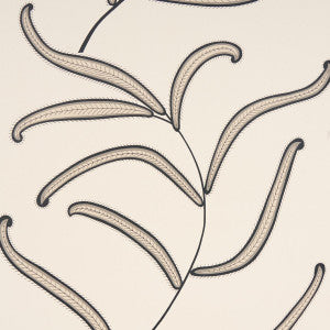 Schumacher Wallpaper Caterpillar Leaf Black And Cream 5014530
